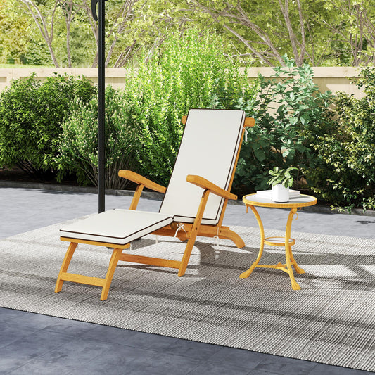 Folding Acacia Wood Patio Lounge Chair with Footrest