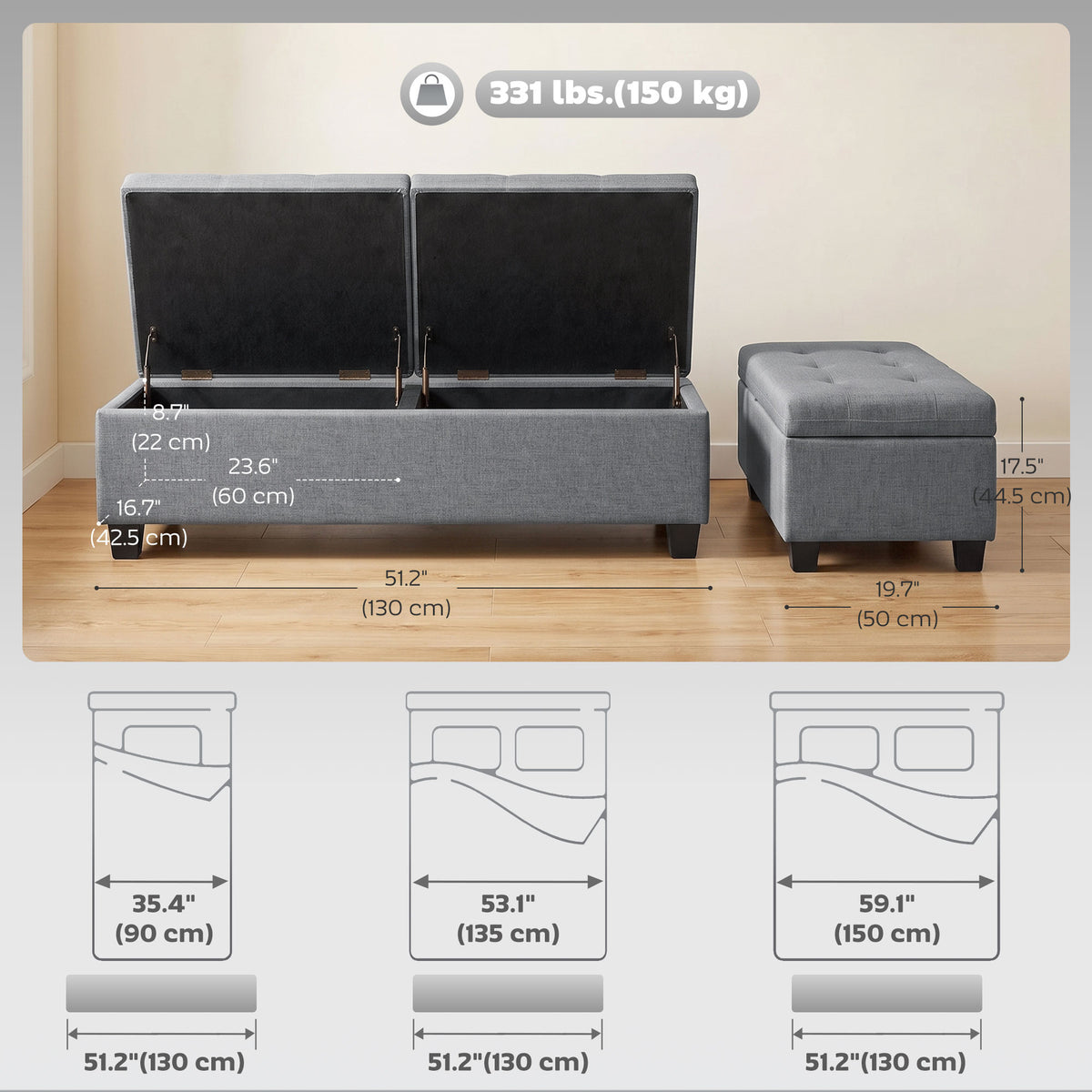 Tufted Storage Bench with Dual Lids