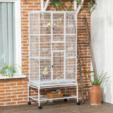 Large bird cage with wheels and accessories