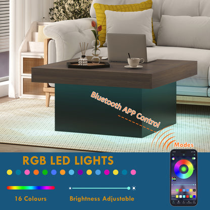 Square Coffee Table with 16-Colour LED Lights