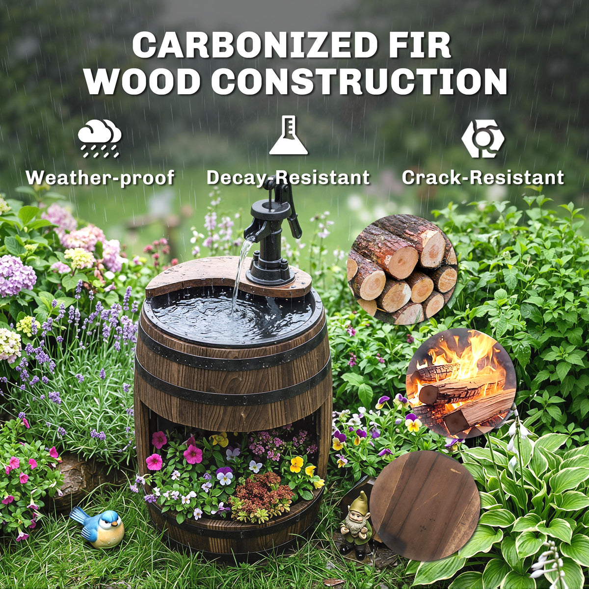 Fuente de jardín tipo barril de 2 niveles — carbonizada