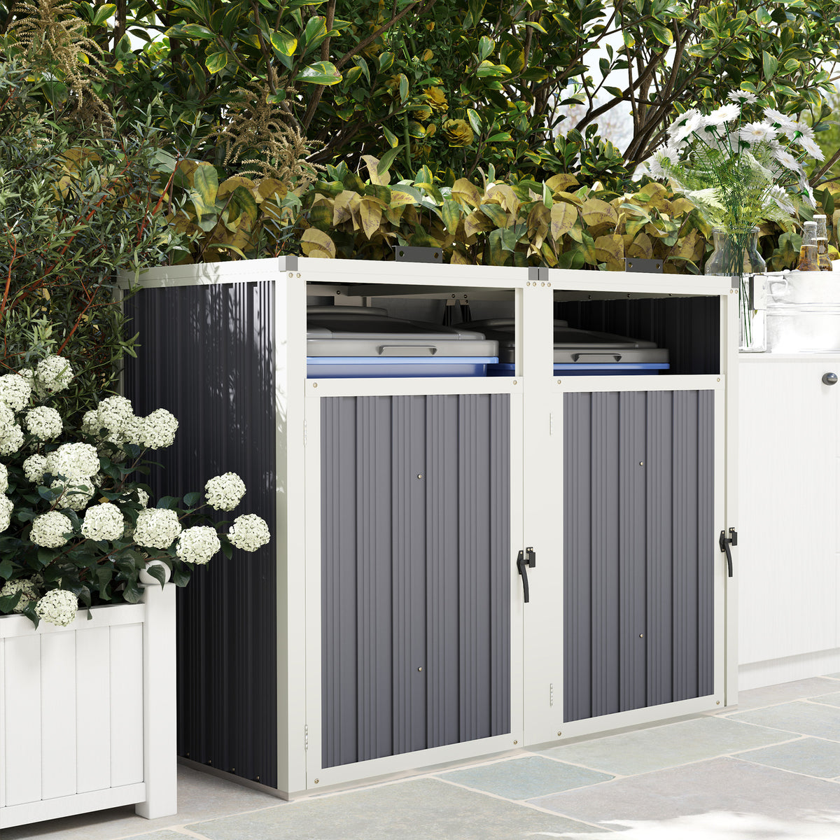Double Garbage Bin Shed Lockable — Dark Grey