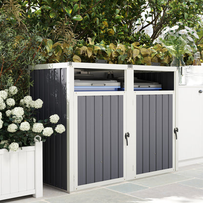 Double Garbage Bin Shed Lockable — Dark Grey