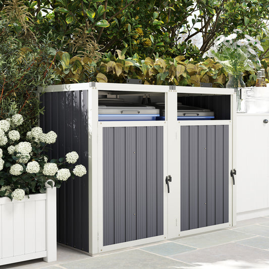 Double Garbage Bin Shed Lockable — Dark Grey