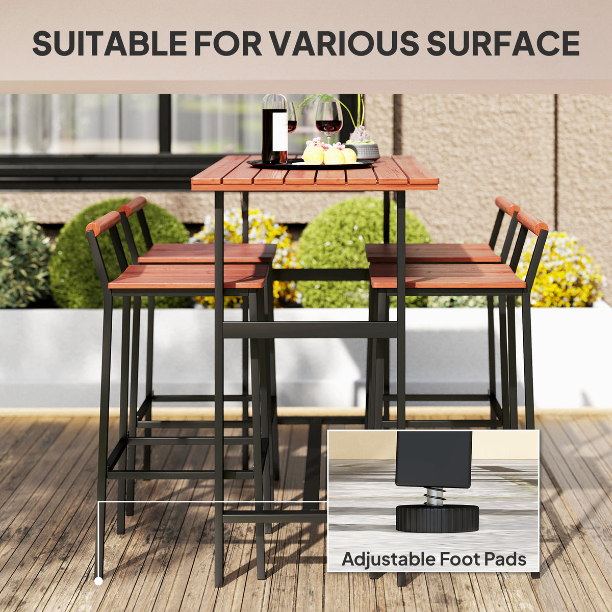Patio bistro set 5 piece bar height table stools