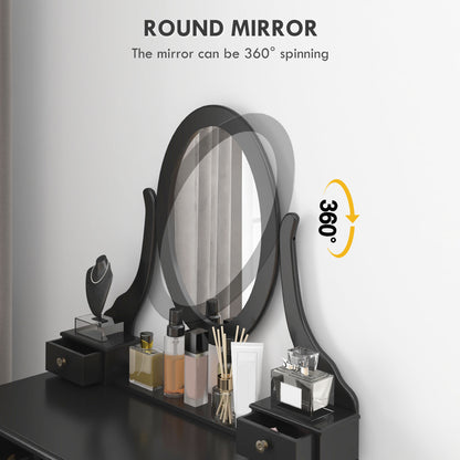 Vanity desk with stool rotating mirror 360° 5 drawers