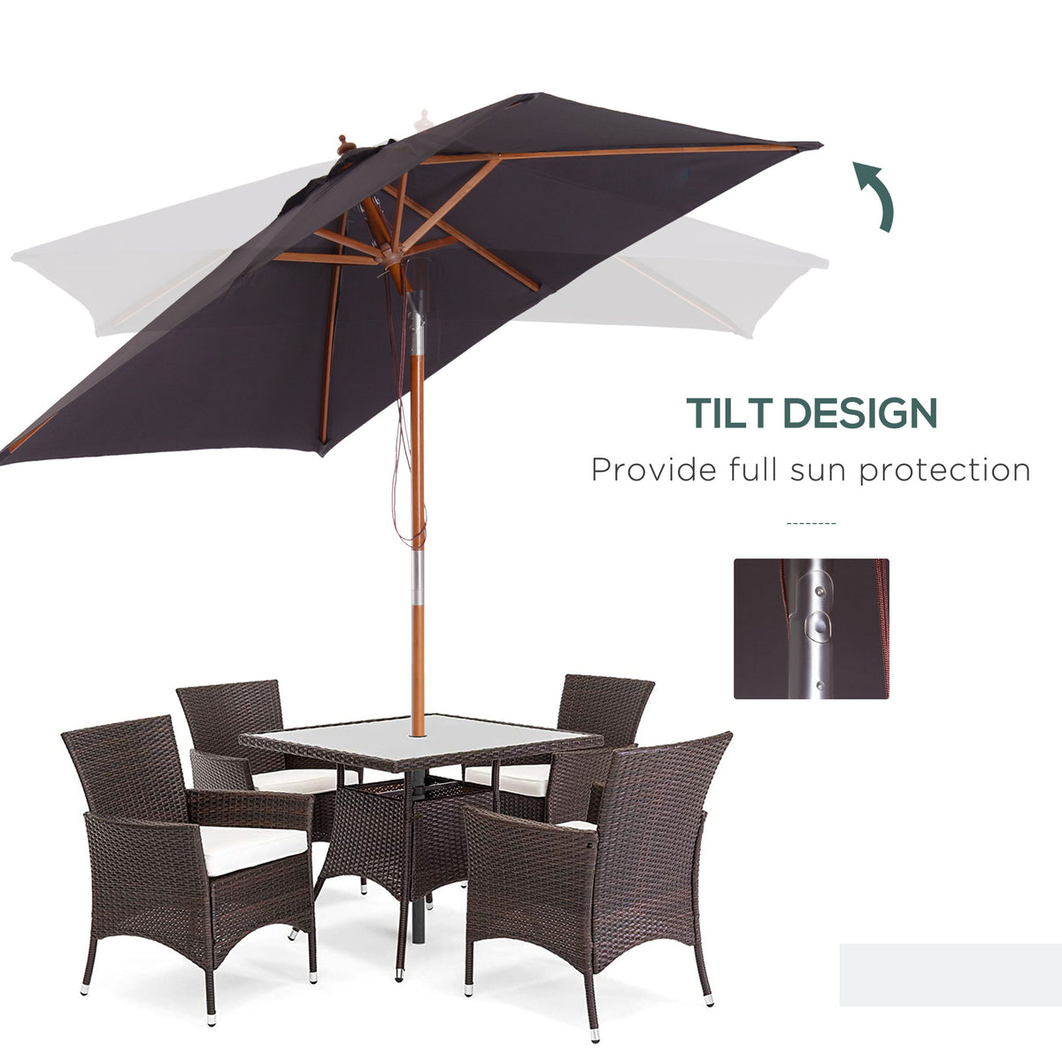Rectangular Patio Umbrella Tilt 200 x 150 cm