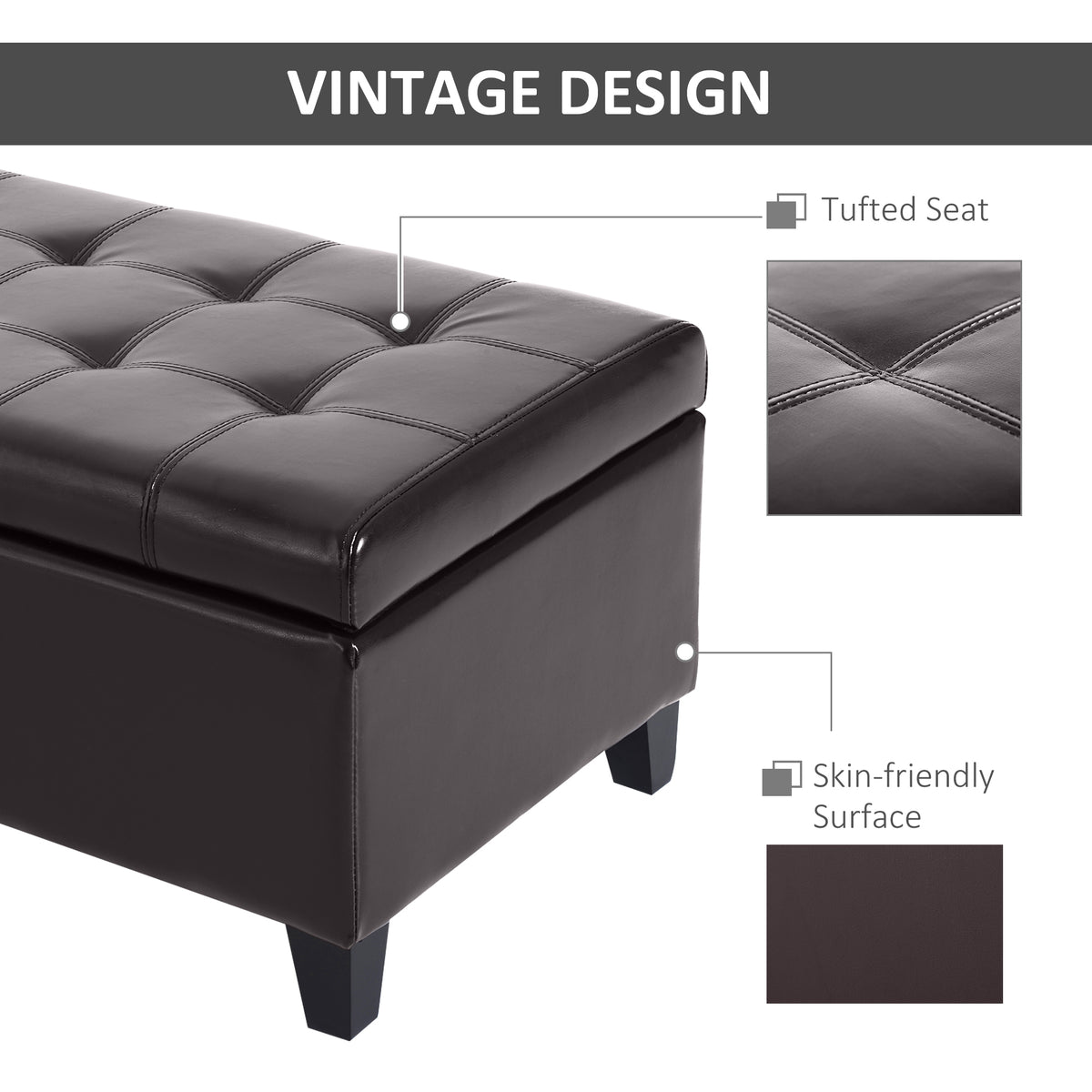 PU leather storage ottoman bench