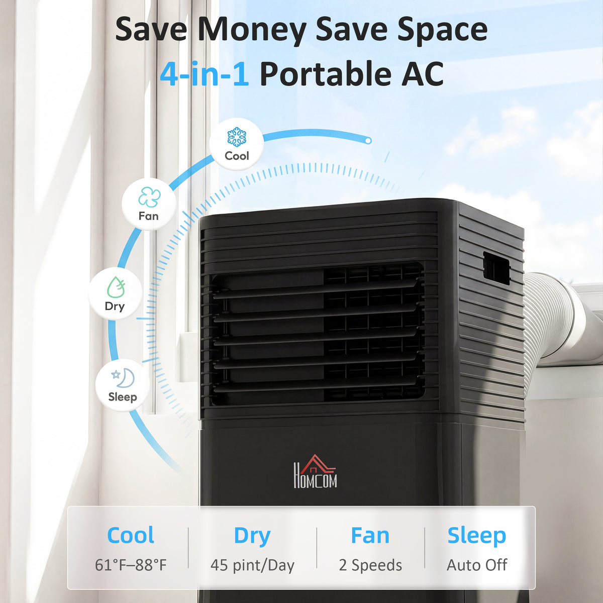 8000 BTU ਪੋਰਟੇਬਲ ਏਅਰ ਕੰਡੀਸ਼ਨਰ ਡੀਹਿਊਮੀਡੀਫਾਇਰ ਅਤੇ ਰੀਮੋਟ ਕੰਟਰੋਲ ਦੇ ਨਾਲ