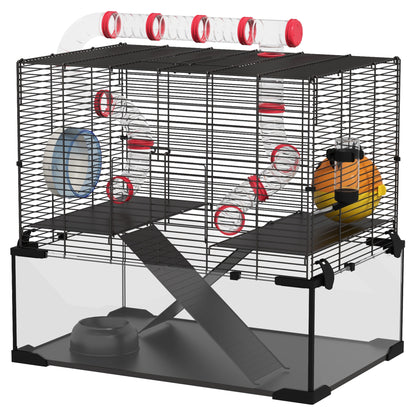 Multi-tier hamster cage with glass bottom
