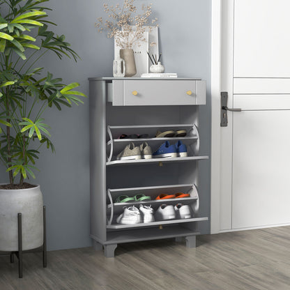 Slim Shoe Cabinet 2 Flip Drawers Adjustable Shelves 8 Pairs