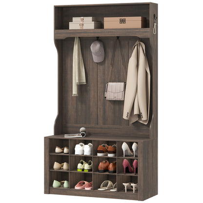 4-in-1 Hall Tree with Bench and 12 Shoe Cubbies