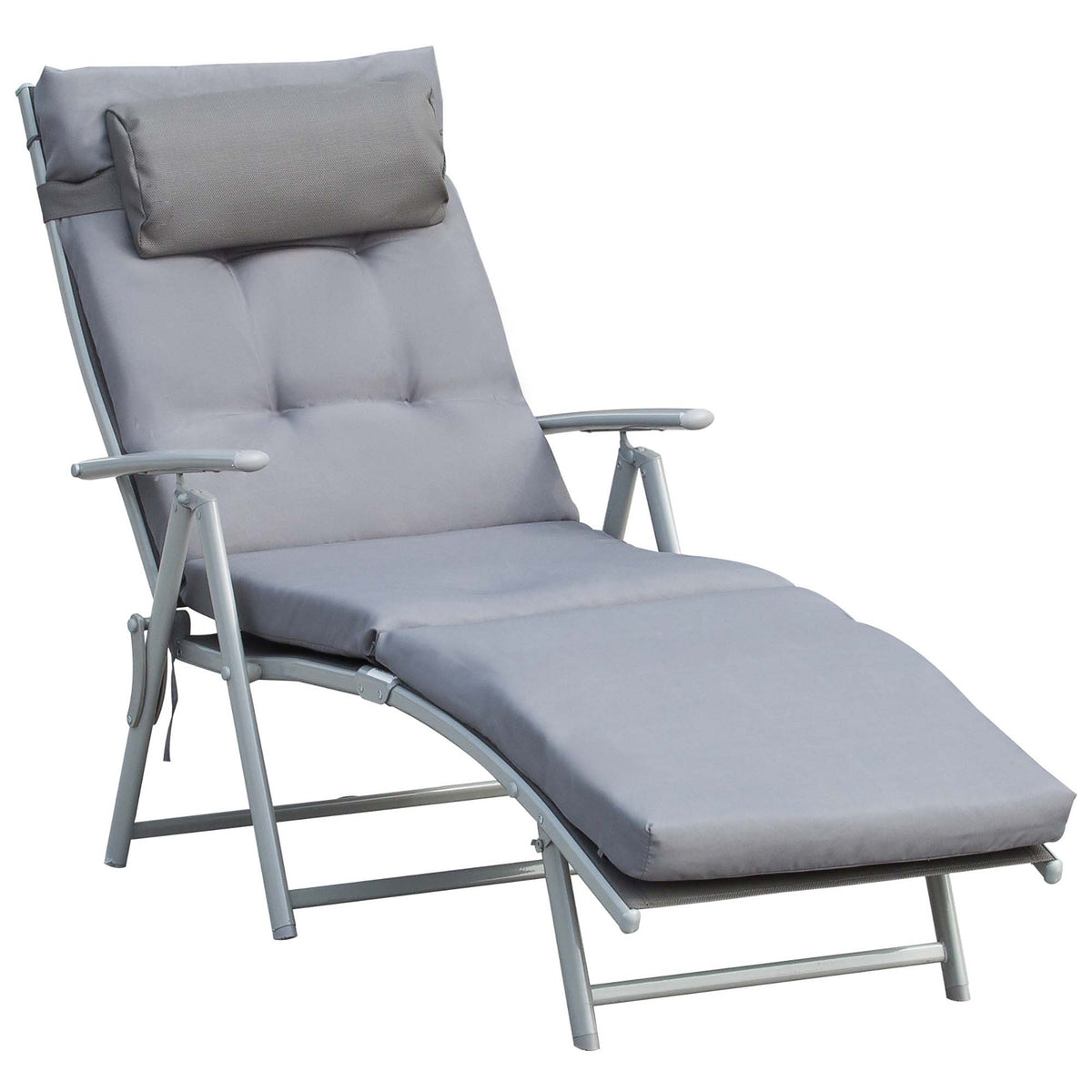 Folding Outdoor Chaise Lounger 7-Position Adjustable with Cushion