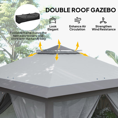 Double Roof Pop-Up Gazebo with Mesh Sidewalls 11 ft x 11 ft