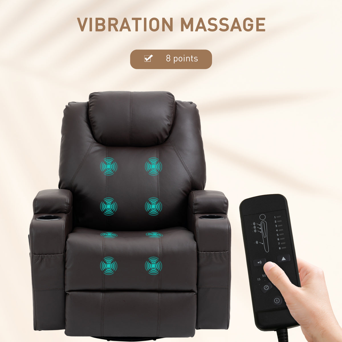Swivel massage reclining armchair in faux leather