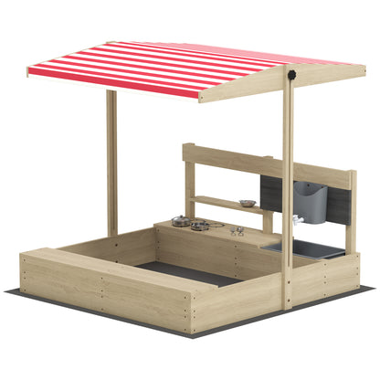Caja de arena para niños con cocina de madera