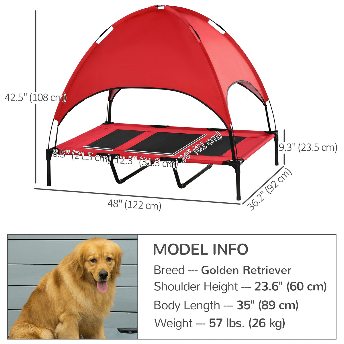 Elevated dog bed with canopy