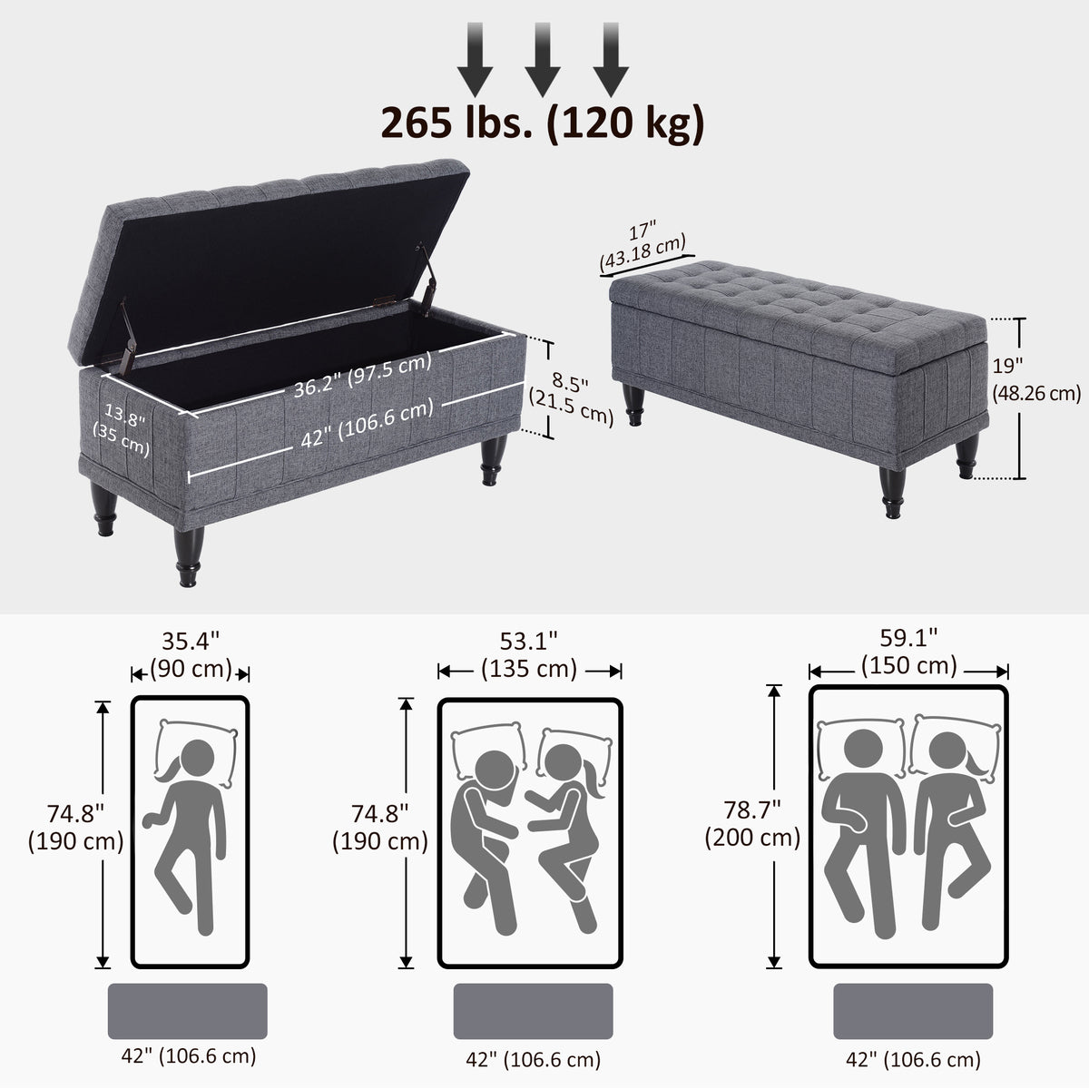 Tufted fabric storage bench