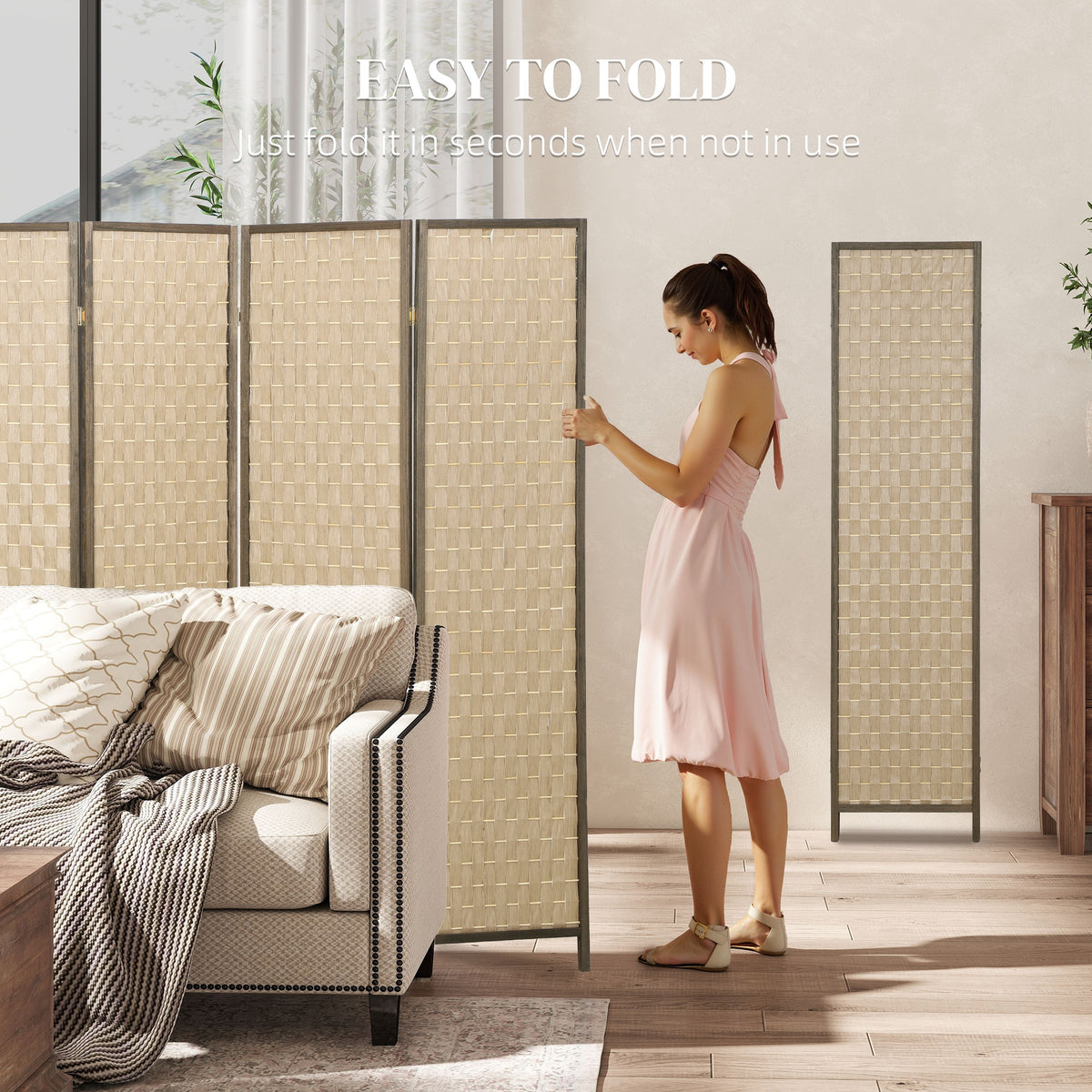 6-Panel Hand-Woven Room Divider Screen