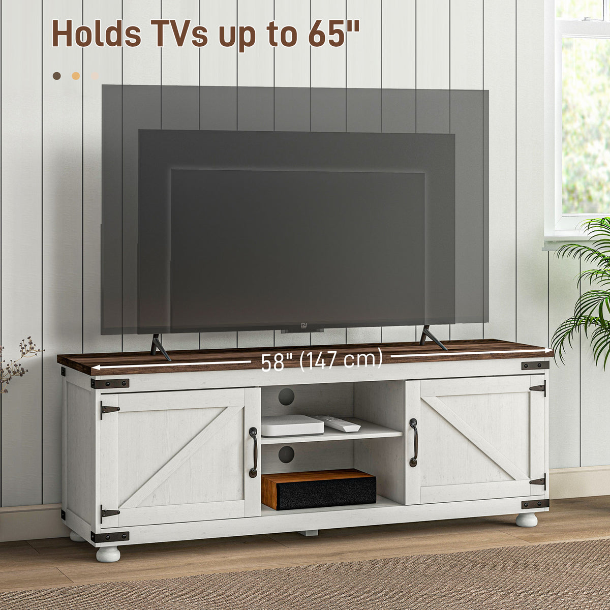 Farmhouse TV stand barn doors for 165 cm (165 cm) TV