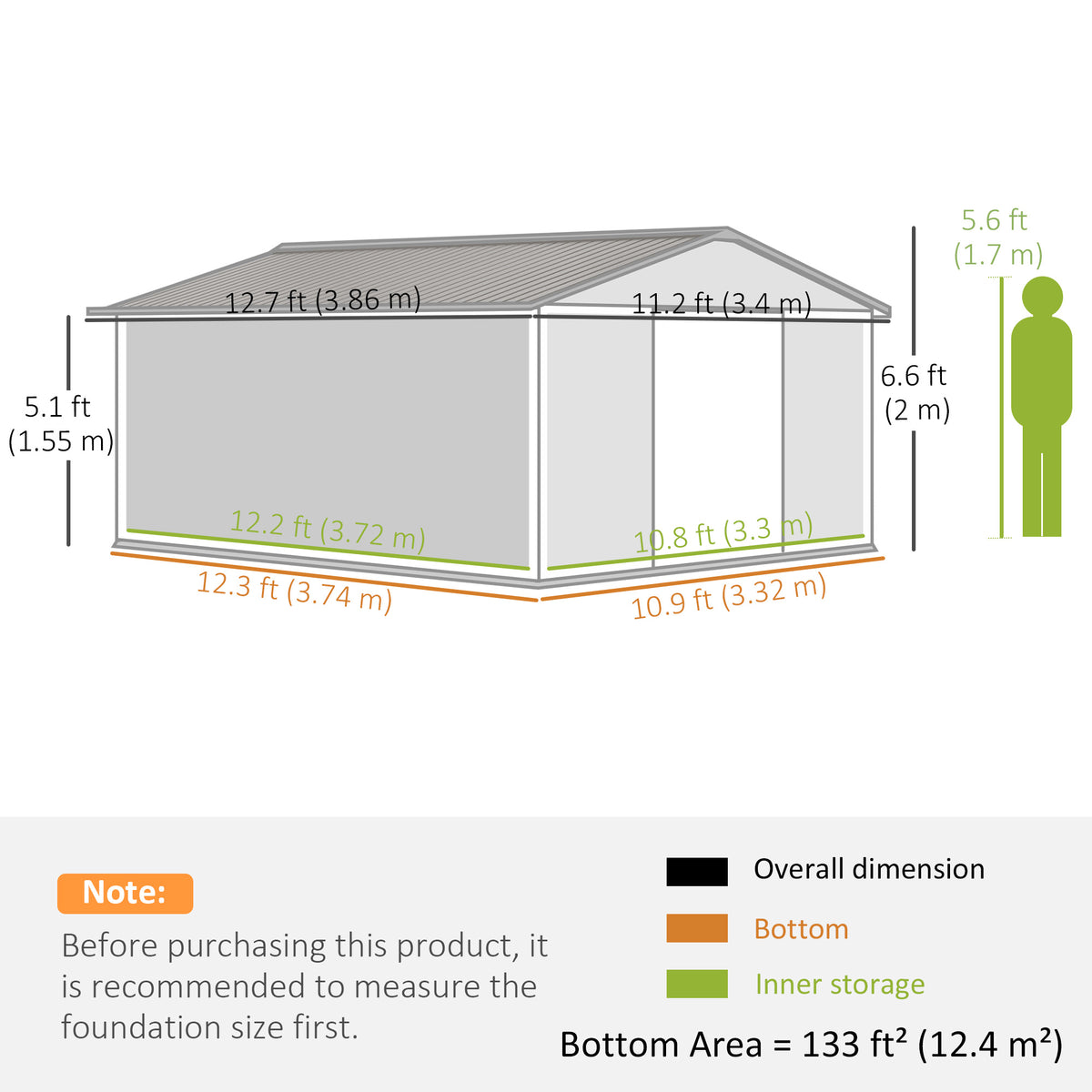 Galvanized Steel Garden Shed with Double Sliding Door