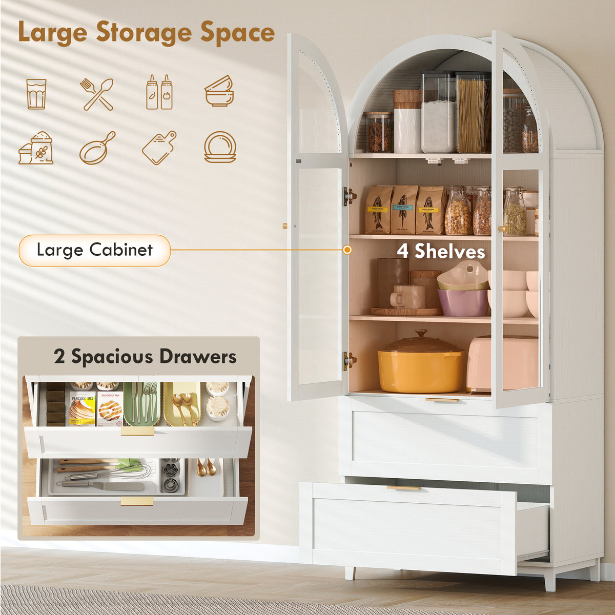 Armario de cocina arqueado con puertas de acrílico
