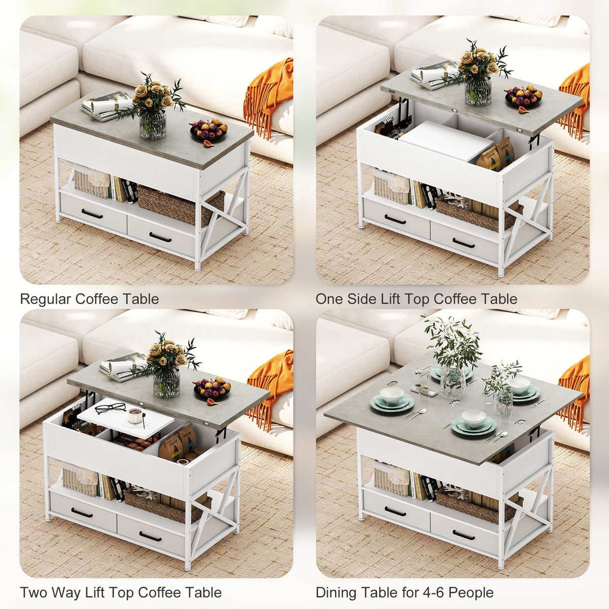 Modern lift top coffee table with storage drawers
