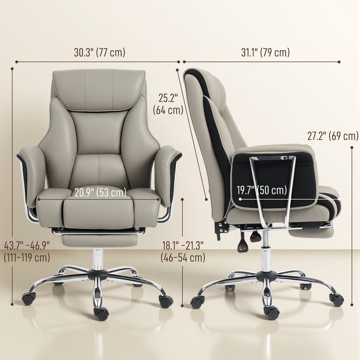 Reclining ergonomic office chair with footrest