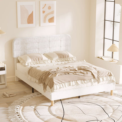 Queen Upholstered Platform Bed Frame with Adjustable Headboard