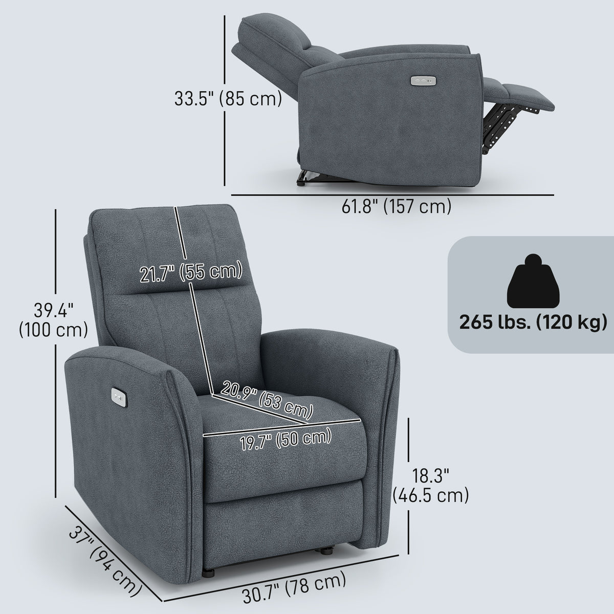 Sillón reclinable eléctrico de tejido similar al cuero