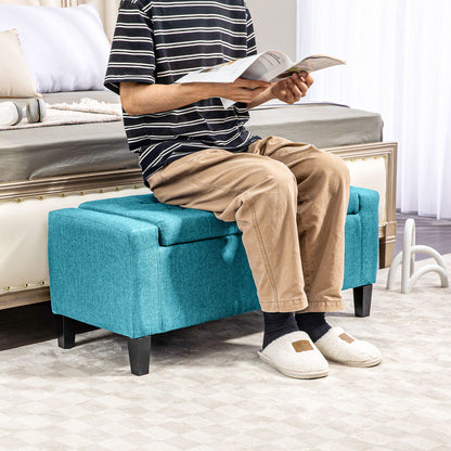 Tufted Linen Storage Ottoman Bench