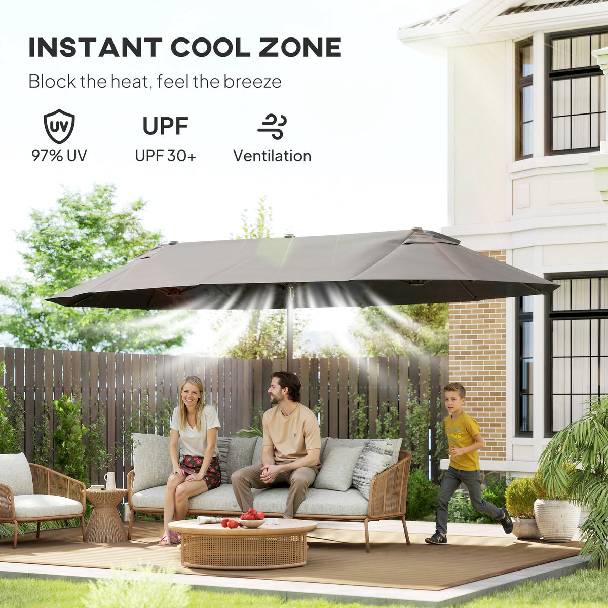 Double Canopy Patio Umbrella with Crank — 457 cm