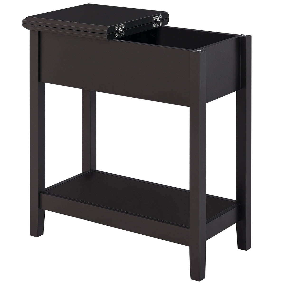 Flip top end side table with cabinet and shelf — Dark