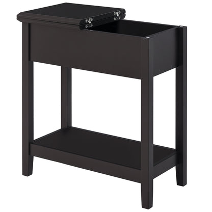 Flip top end side table with cabinet and shelf — Dark
