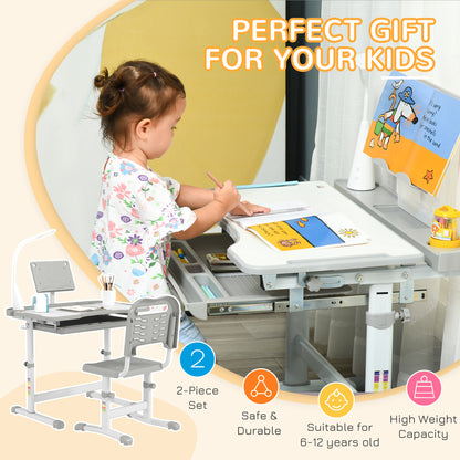 Escritorio infantil ajustable con silla y lámpara LED
