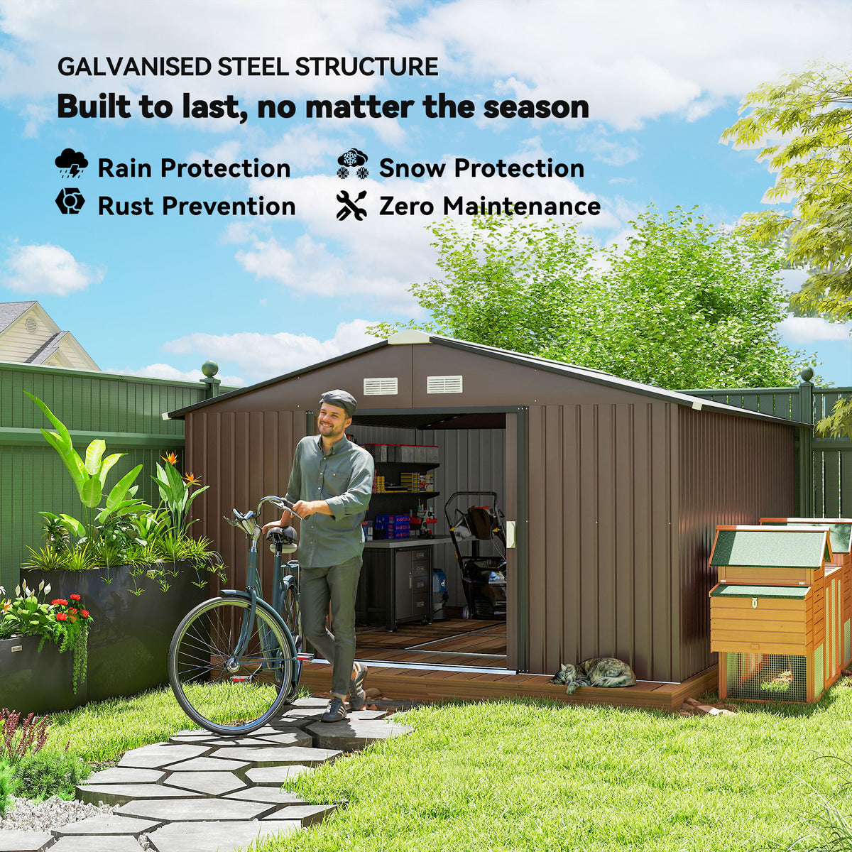 Galvanized Steel Garden Shed with Double Sliding Door