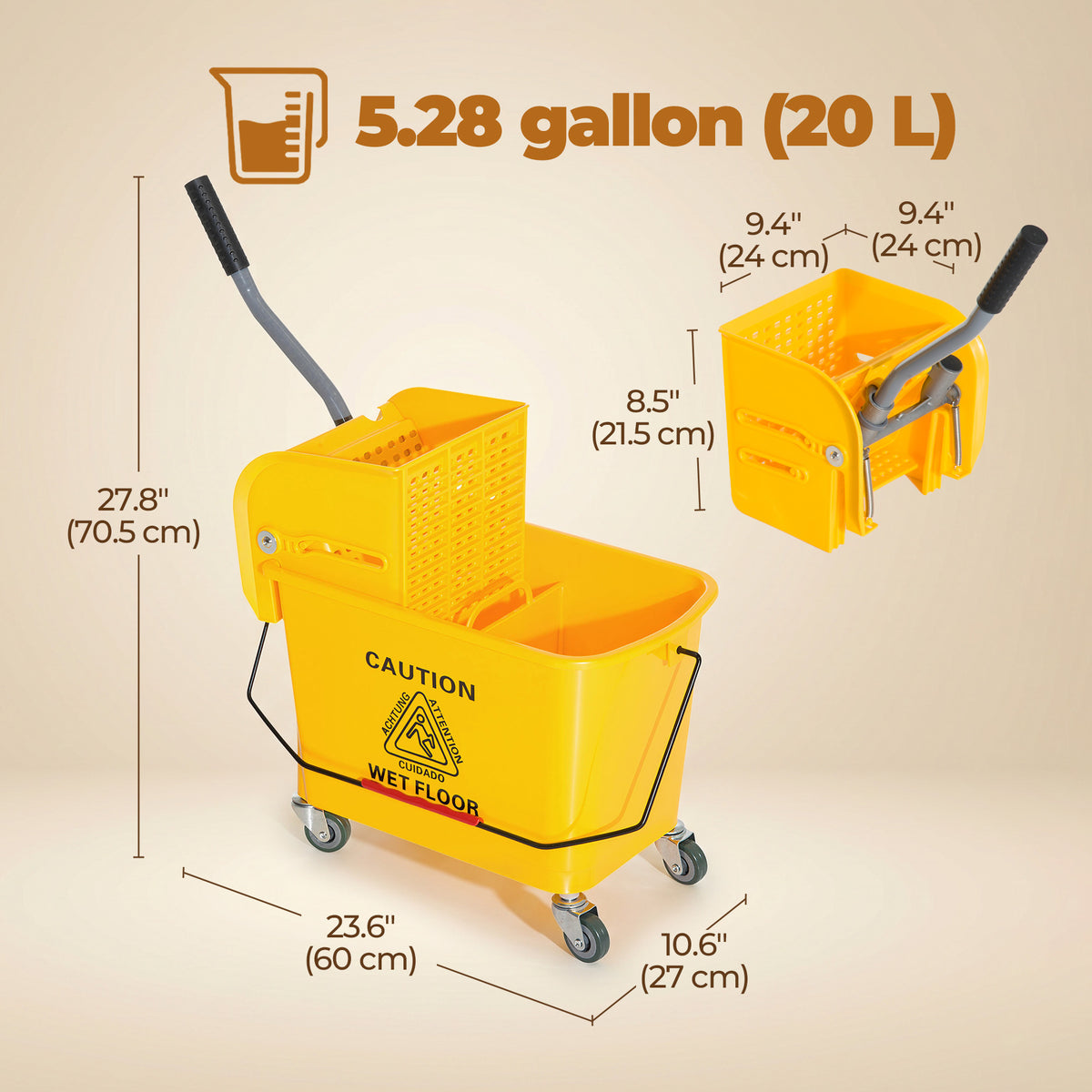 Mop Bucket with Wringer and Wheels 5-Gallon