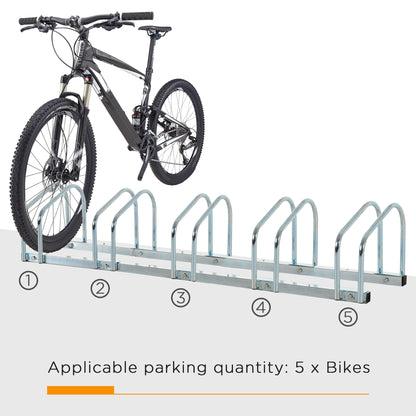 5-Bike Floor Parking Stand Indoor Outdoor Storage Rack
