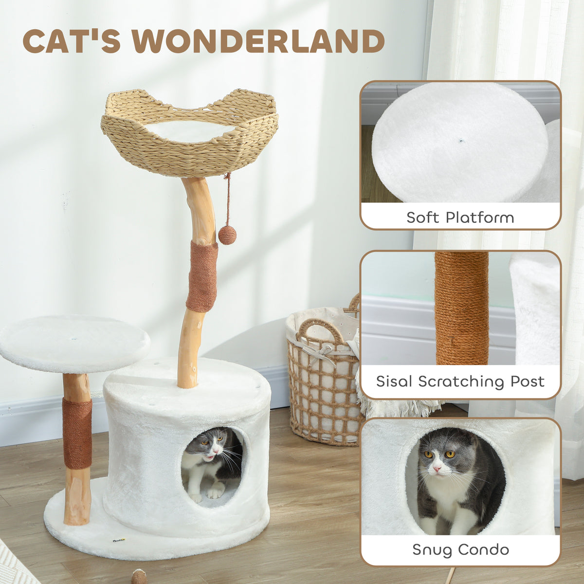 Árbol para gatos de 101 cm estabilizado con rascador de sisal