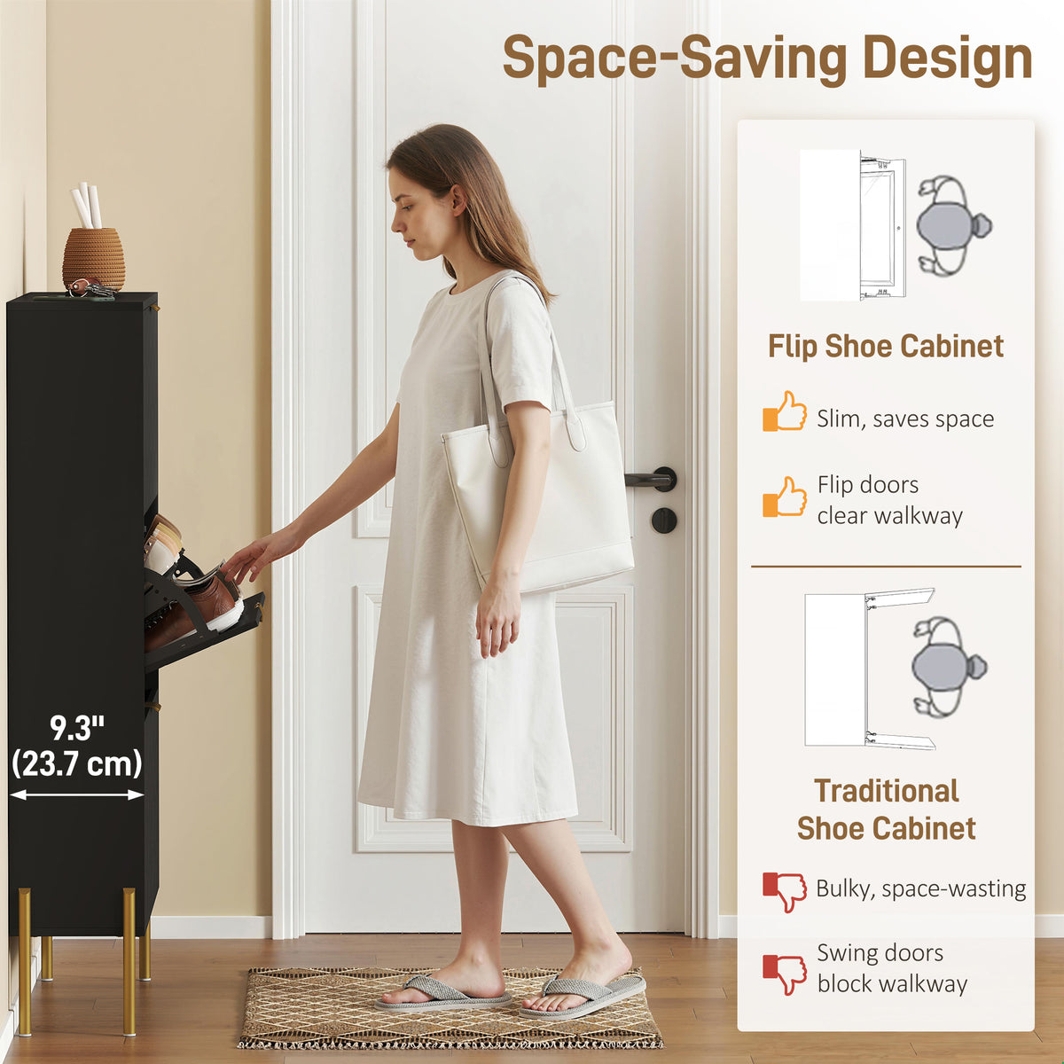 Shoe Cabinet 3 Flip Drawers 18–24 Pairs Storage
