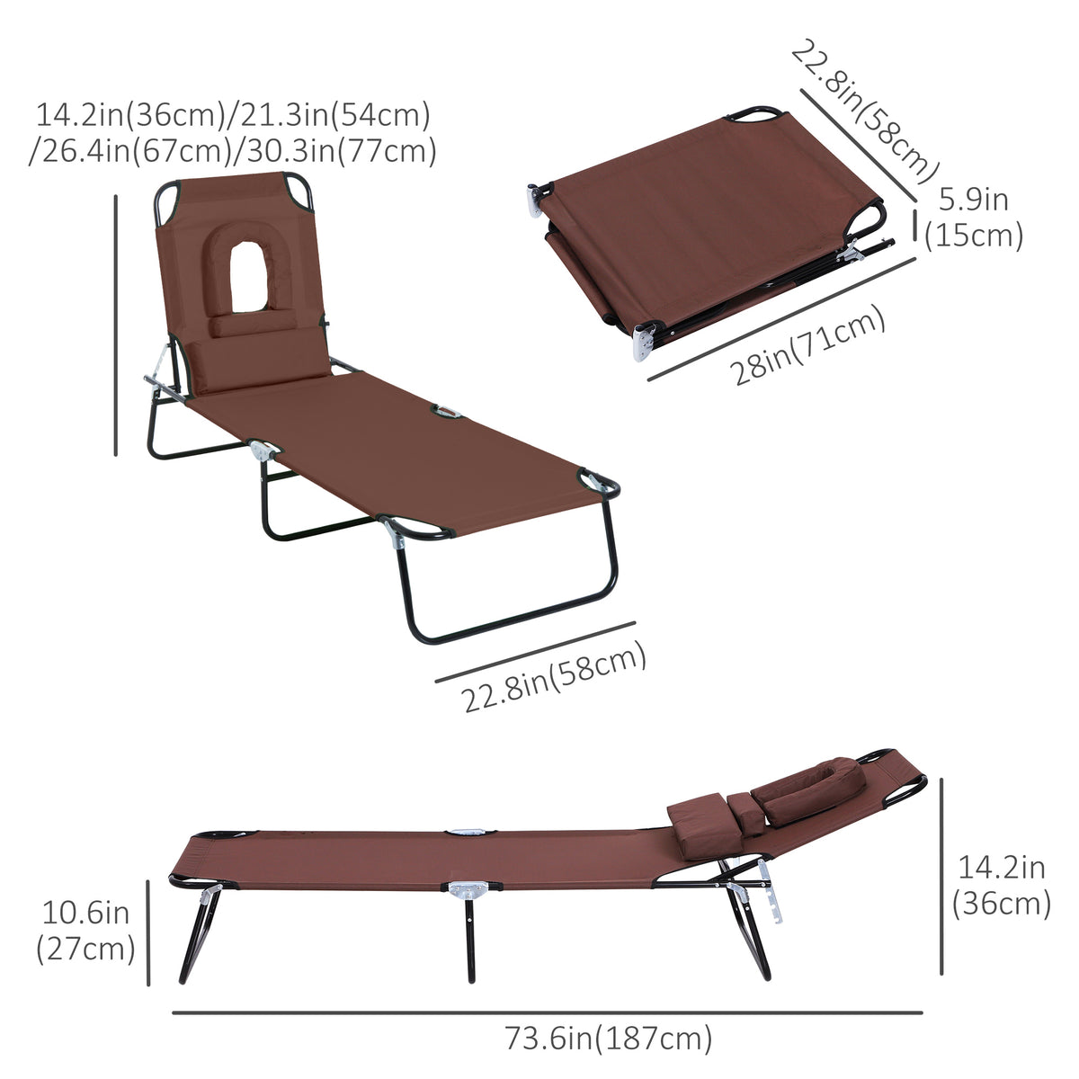 Tumbona plegable con orificio facial ajustable