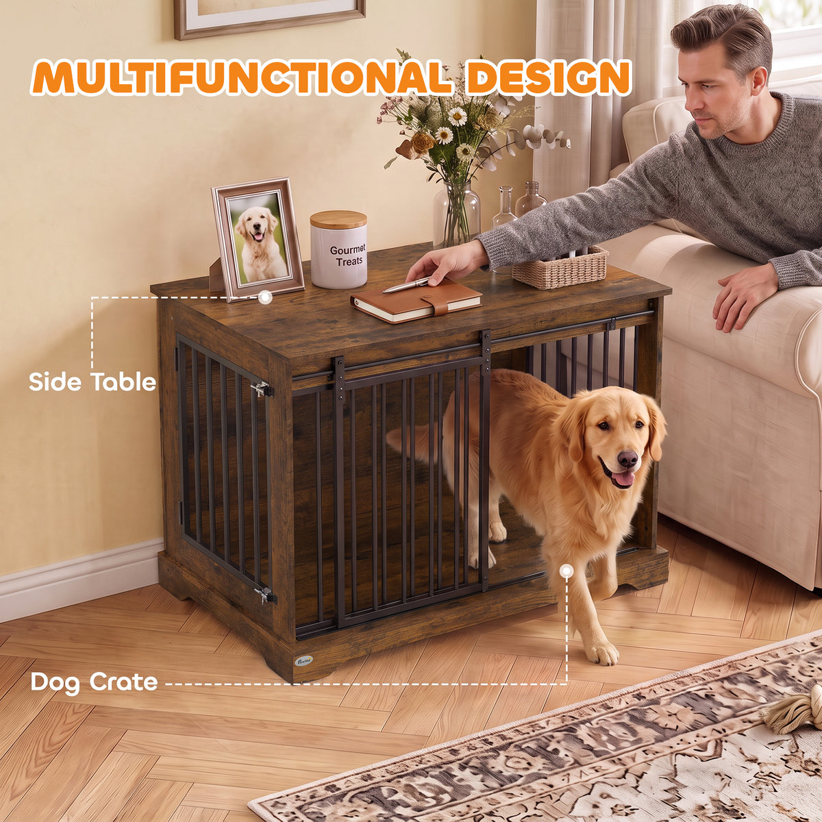 Dog Crate Furniture Sliding Barn Door 100 cm