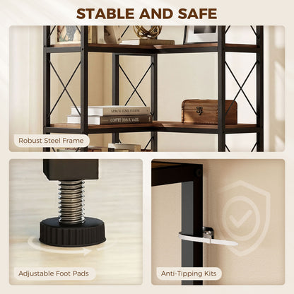 6-Tier L-Shaped Corner Bookshelf Industrial Style