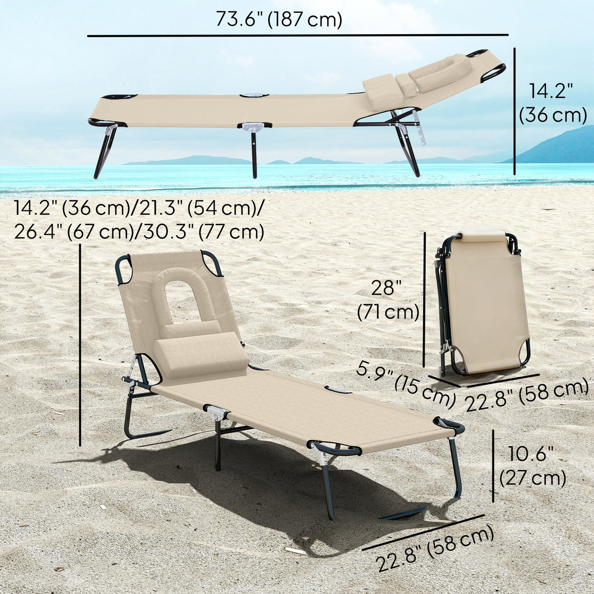 Tumbona plegable con orificio facial ajustable