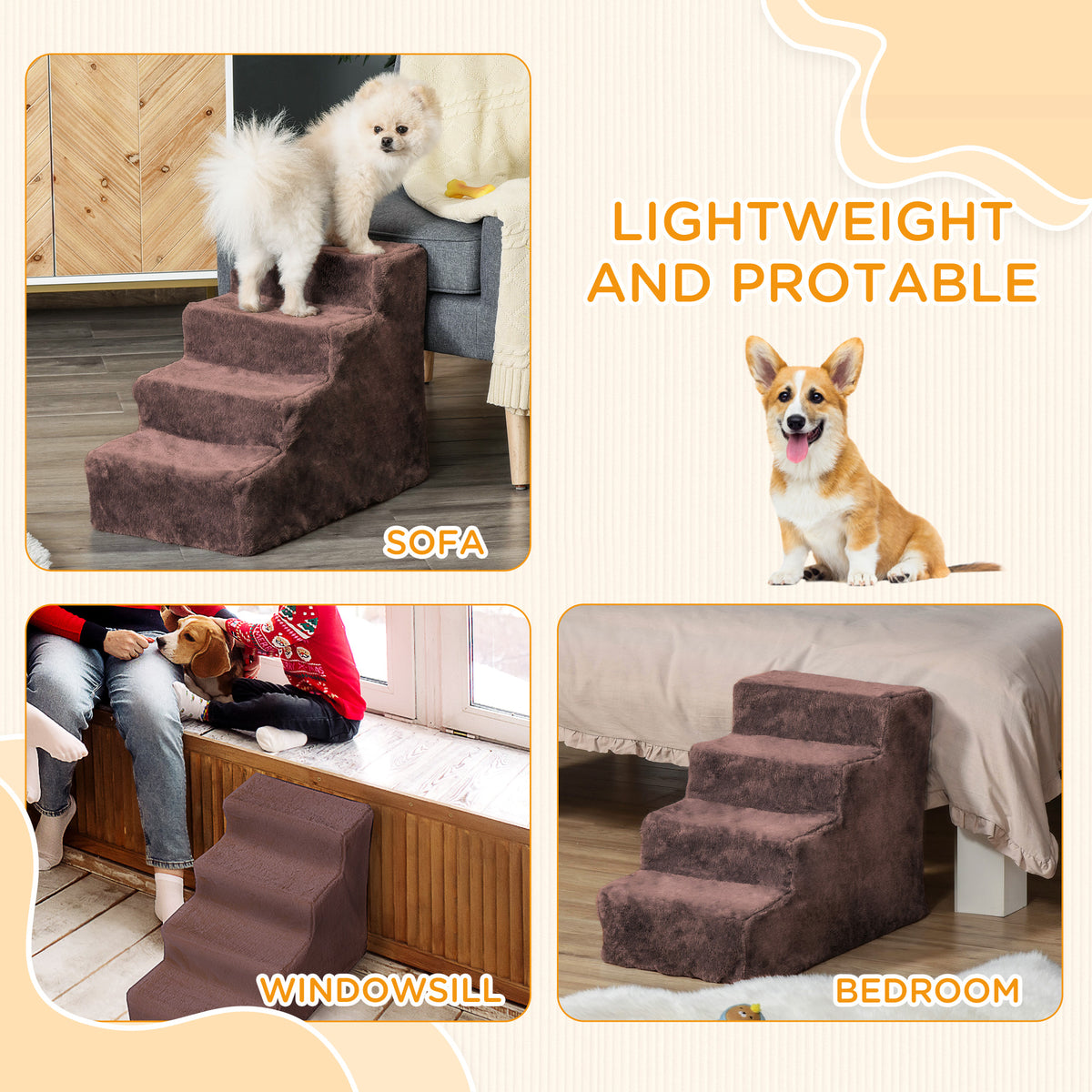 Escalera de 4 peldaños para perros con funda extraíble
