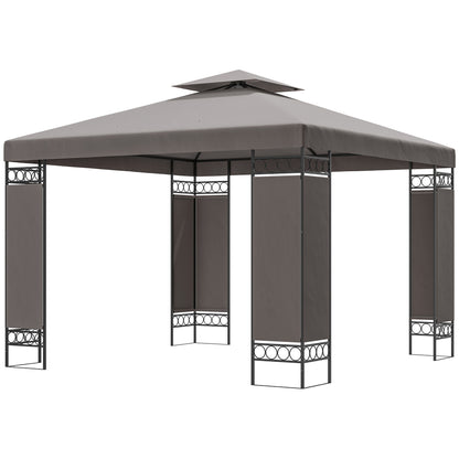 Double Roof Gazebo with Screen Panels and Metal Frame