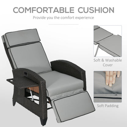 Reclining Wicker Lounge Chair with Adjustable Backrest