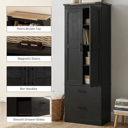 Tall Kitchen Pantry Cabinet 4-Tier with Drawers