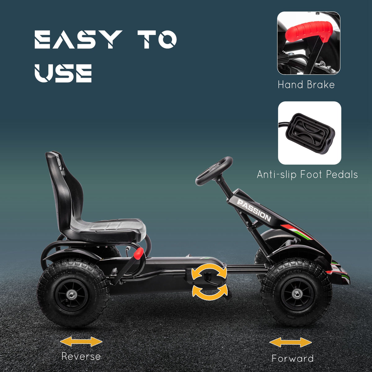 Pedal go kart for kids with handbrake