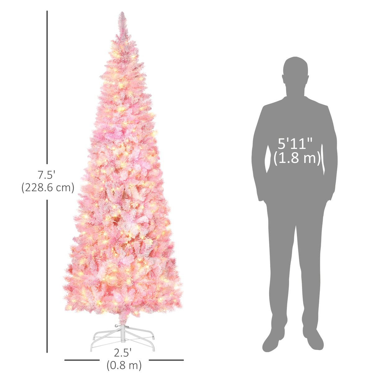 Prelit Snow Flocked Pencil Artificial Christmas Tree